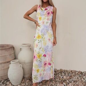Floral Sleeveless Maxi Dress in Pastel Multi